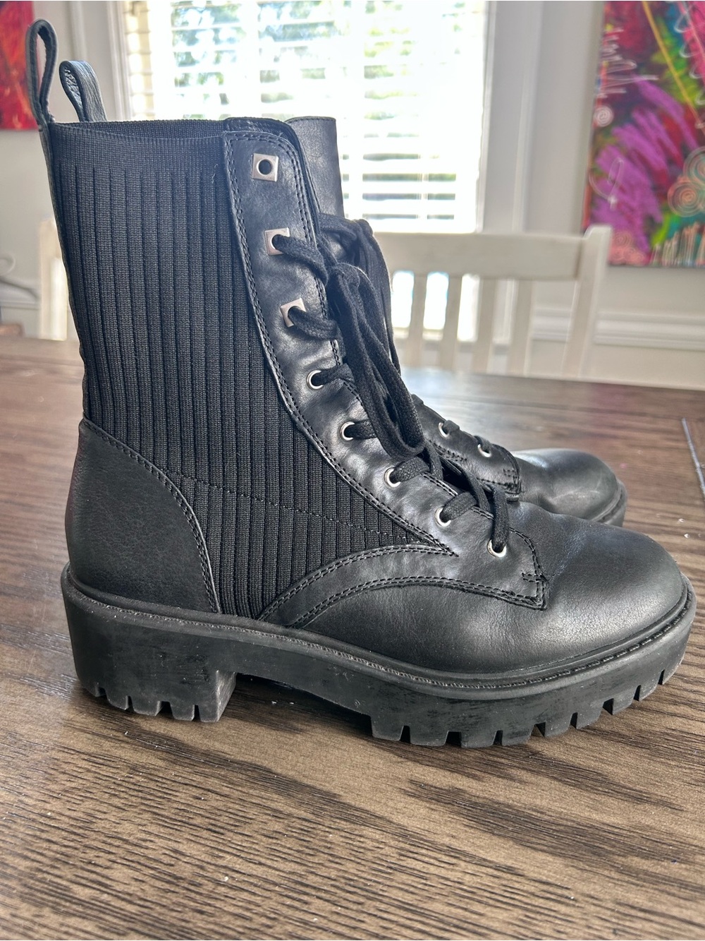 Antonio Melani Pearce Lug Sole Women’s Combat Boots Black Sz 8